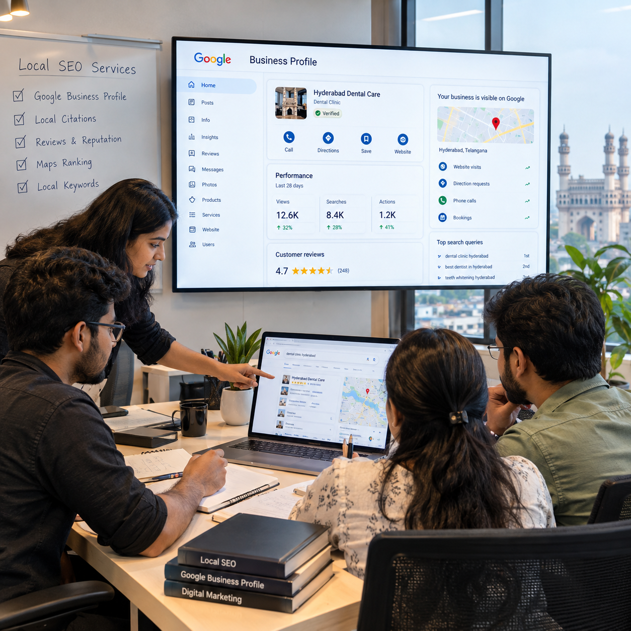 Google Business Profile dashboard being optimised for a Hyderabad business