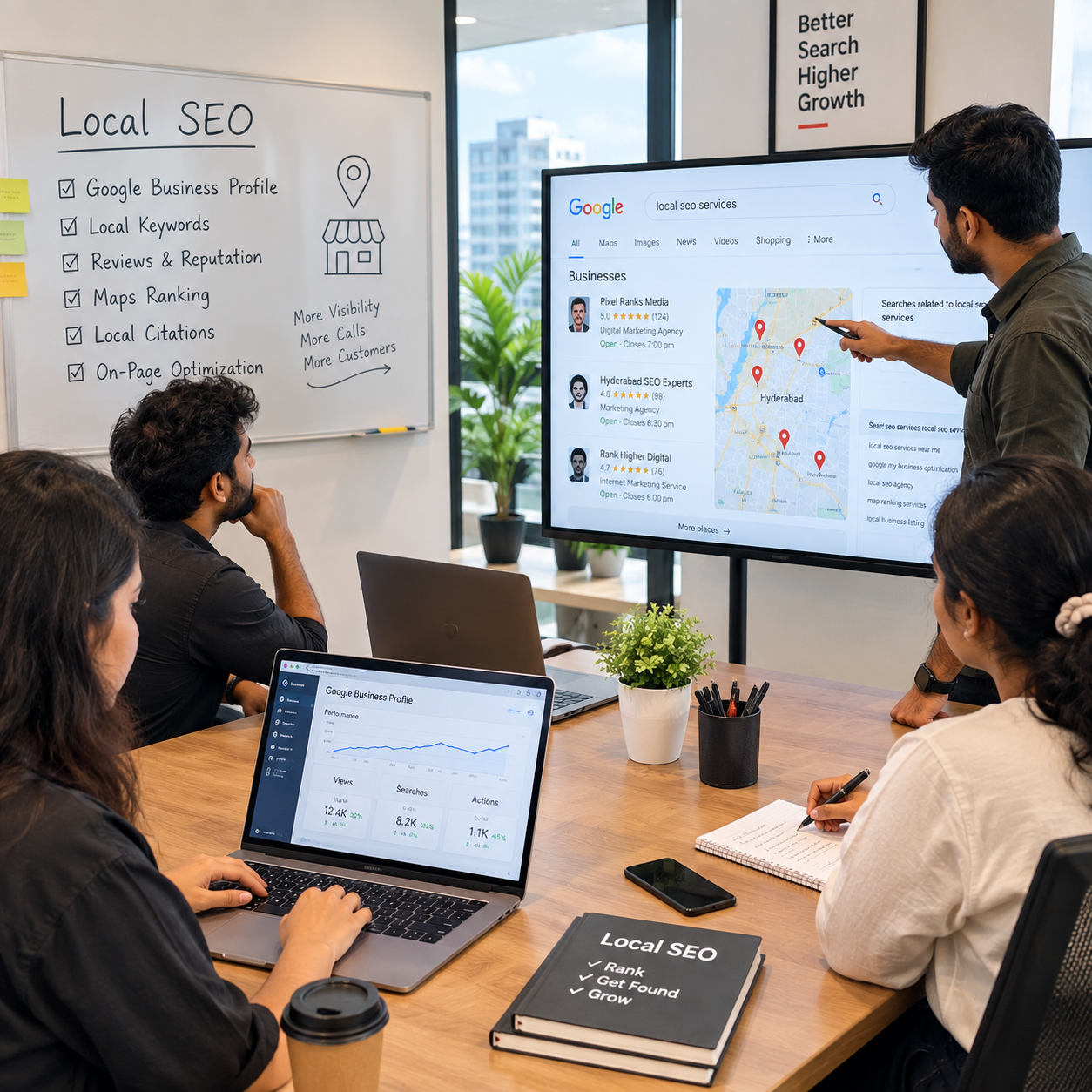 Local SEO services in Hyderabad — Google Maps search showing local businesses ranking in the map pack