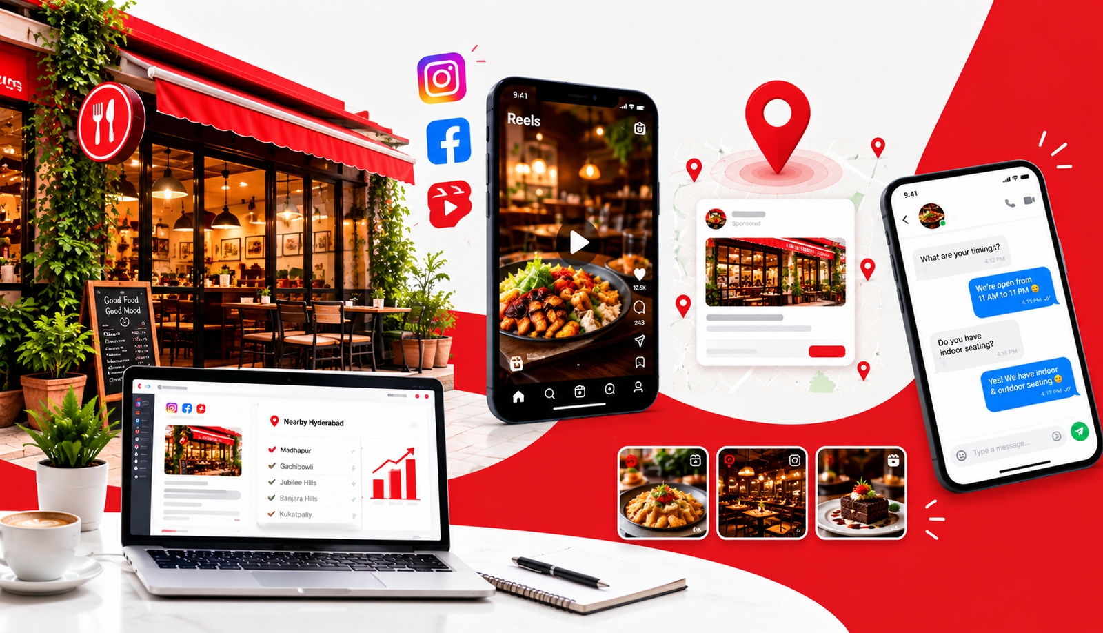 Restaurant menu food posters styled for social media marketing in Hyderabad