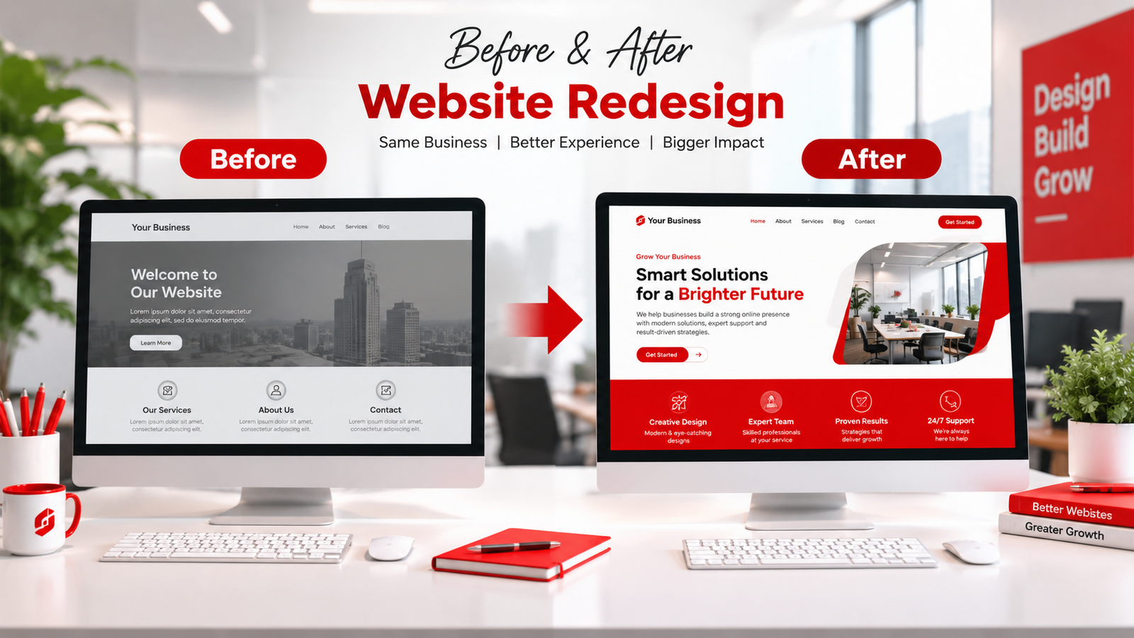 Before and after website redesign for a Hyderabad business
