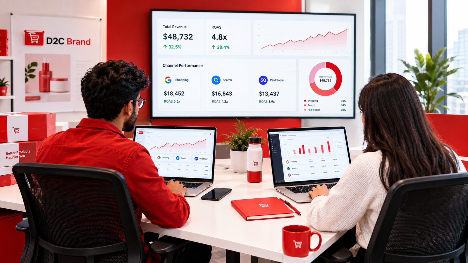 Cross-channel performance marketing dashboard for an ecommerce brand