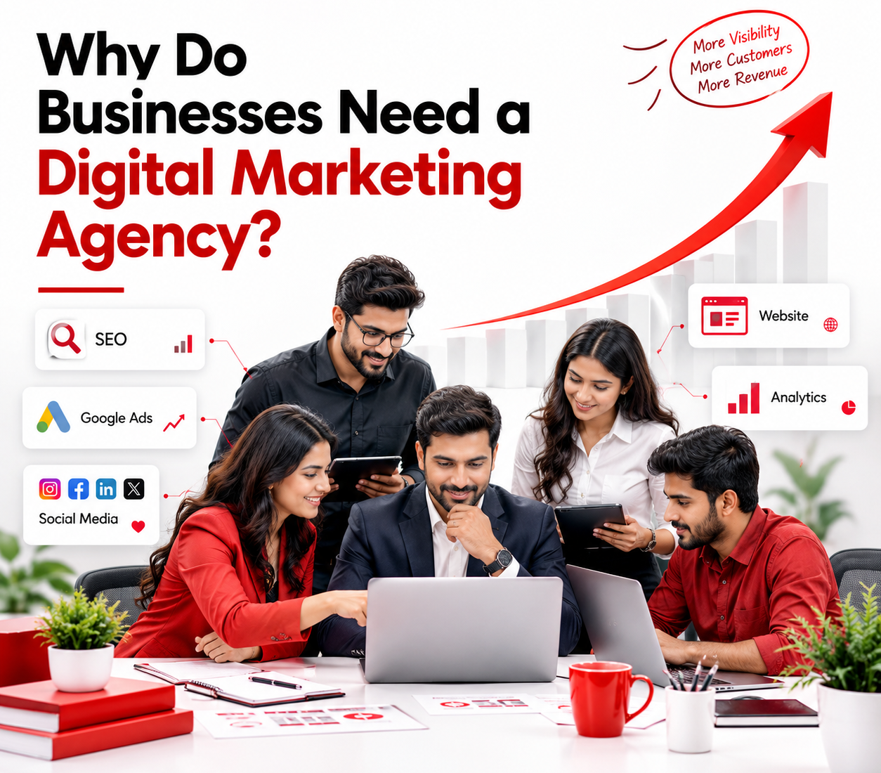 Business growth illustration showing why businesses need a digital marketing agency to get more online visibility and enquiries