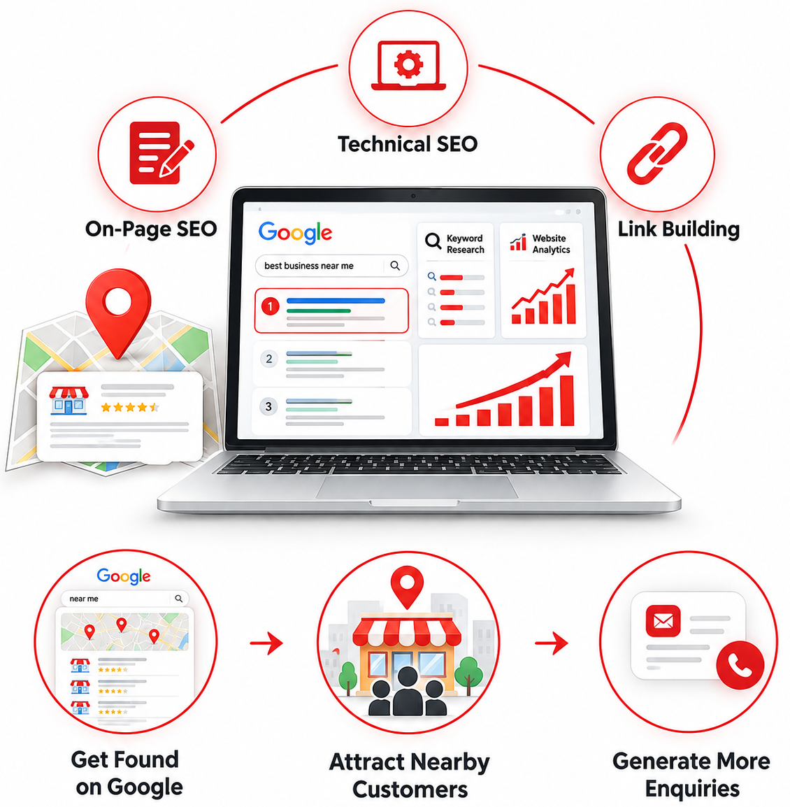 Local SEO strategy for Hyderabad businesses covering Google Business Profile, Maps listings and customer reviews